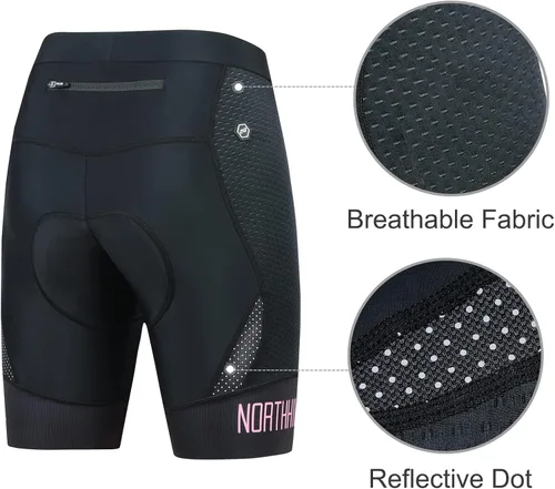 Miniatura 5 de NORTHHILL Pantalones cortos de ciclismo acolchados para mujer, pantalones cortos de ciclismo de cintura alta con forro 4D acolchado de gel Spin
