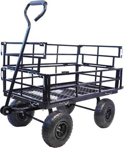 Miniatura 4 de Carrito de jardín de acero con lados extraíbles, carrito de patio resistente de 550 libras con mango giratorio de 180° y neumáticos de 10 pulgadas