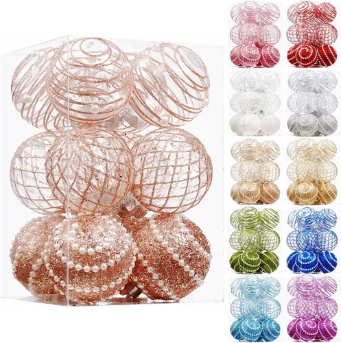 Miniatura 5 de 12 unidades de esferas de Navidad de adorno en oro rosa, irrompibles, de plástico transparente, grandes, decoración para árbol de Navidad, delicados
