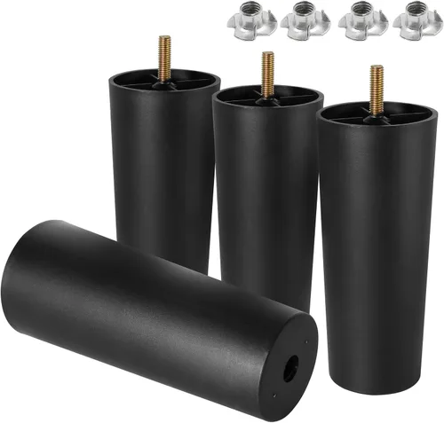 Miniatura 17 de Pernos de rosca métrica M8-1.25, patas de plástico para muebles de 2.4 pulgadas, patas de sofá redondas negras cónicas con tuercas en T, repuesto