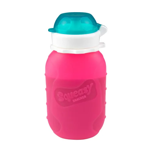 Miniatura 20 de Aqua 3.5 oz Squeasy Snacker - Bolsa de comida reutilizable de silicona a prueba de derrames - para alimentos blandos y líquidos - Agua, salsa