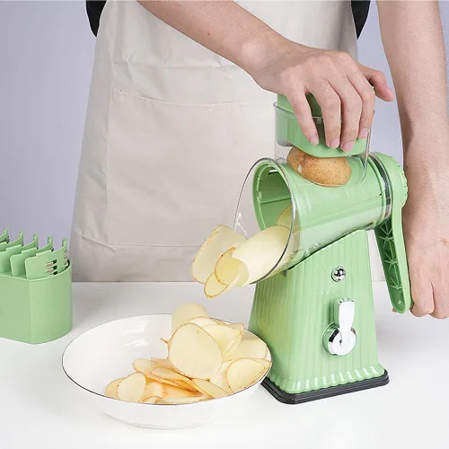 Miniatura 6 de Rallador rotativo de queso con 5 cuchillas, tubo grande para alimentos, empujador de alimentos de seguridad, base de succión fuerte, verde menta