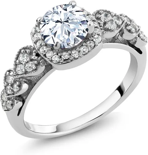 Miniatura 24 de Gem Stone King Anillo de compromiso de aniversario y piedra natal de corte redondo de 0.236 in para mujer, plata de ley 925, anillo de promesa