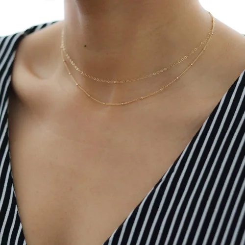 Miniatura 3 de Tewiky Collar de cadena de oro para mujer, chapado en oro de 14 quilates, collar de cadena de caja de ondas con cuentas finas, collar de oro