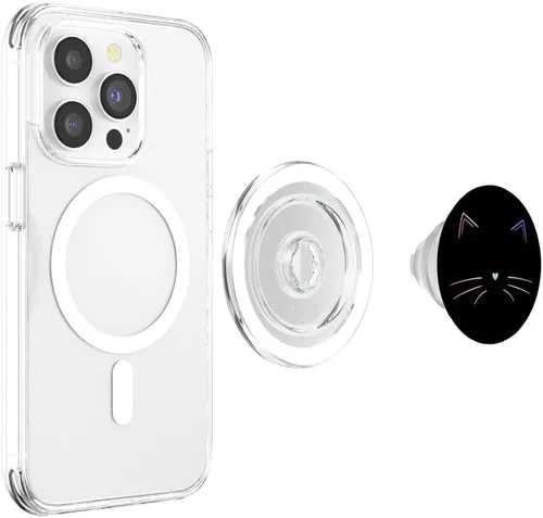 Miniatura 3 de PopSockets MagSafe PopGrip de cara de gato arcoíris negra para iPhone