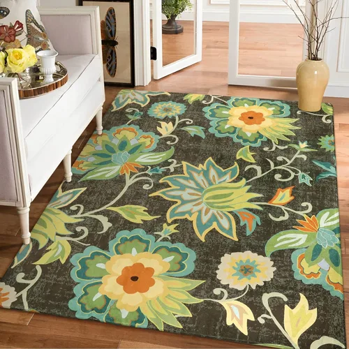 Miniatura 32 de Lahome - Tapete floral con estampado de cachemira, lavable, antideslizante, pequeño, anti-manchas, suave, para baño, entrada, dormitorio, Negro