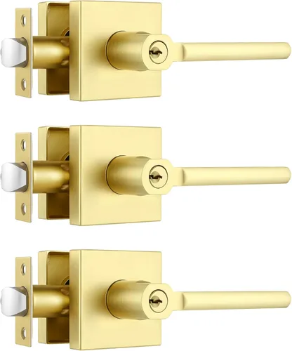 Miniatura 22 de Paquete de 1 pomo de puerta dorado, manija dorada para puerta interior con acabado de latón satinado, manijas de puerta de privacidad