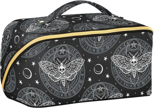 Miniatura 20 de Bolsa Organizadora de Maquillaje, Bolsa de Maquillaje de Halloween con Murciélagos Negros y Cielo Nocturno con Estrellas, Bolsa de Maquillaje