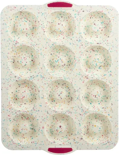 Miniatura 13 de Trudeau Molde de Donas Jumbo – Molde Antiadherente de 6 Cavidades, Confeti Blanco/Fucsia – Molde de Silicona para Hornear Donas Caseras, Magdalenas
