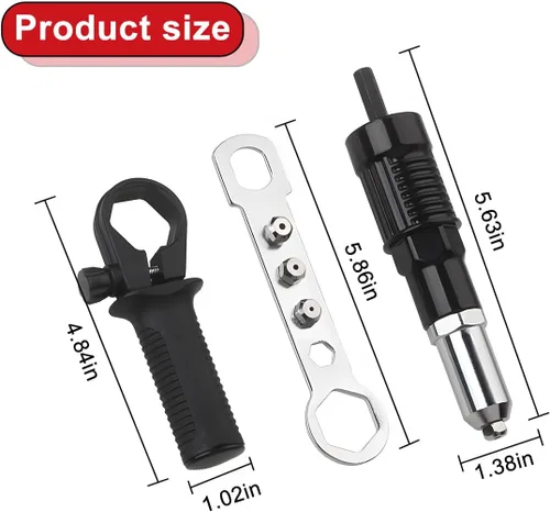 Miniatura 2 de Adaptador de pistola de remache para automóvil, kit de adaptador de pistola de remache de acero de aleación con asa de agarre y 4 cabezas de remache