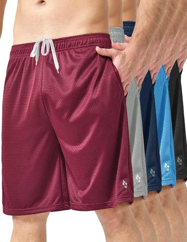 Liberty Pro Paquete de 5 pantalones cortos deportivos para hombre, pantalones cortos de baloncesto de malla de 9 pulgadas para hombre, pantalones