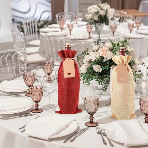 Miniatura 5 de Shappy 36 bolsas de vino de arpillera a granel, boda, compromiso, despedida de soltera, regalo para recién casados, cubierta de lona para botella