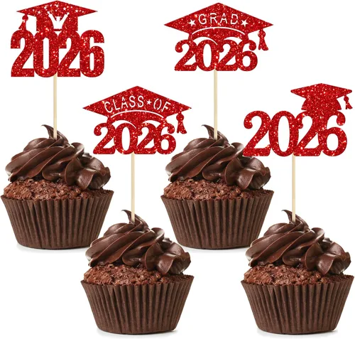 Miniatura 28 de Paquete de 24 adornos para cupcakes de clase 2026 con purpurina 2026 Felicidades Graduación Diploma Done Cupcake Picks 2026 Graduación Temática