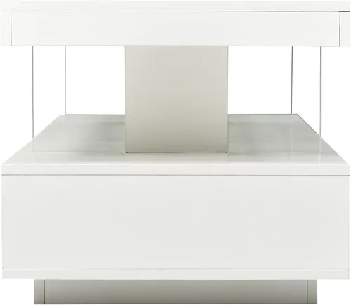 Miniatura 7 de Mesa auxiliar LED con almacenamiento, mesa central moderna con estante abierto y 2 cajones deslizantes dobles, muebles decorativos con luces LED