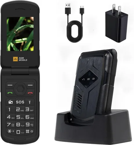 Miniatura 8 de AGM M10 Basic Flip Phone, 4G LTE - Compatible con T-Mobile, Dual SIM, IP68 impermeable/a prueba de caídas, botones y fuente grandes, altavoz de 98