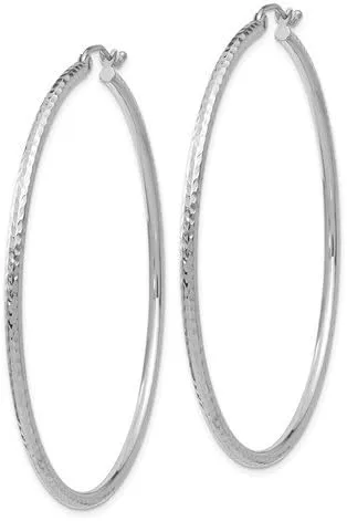 Miniatura 2 de Aretes de aro de oro blanco de 14 k con corte de diamante, (tubo de 0.079 in)