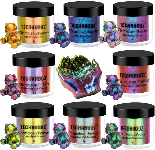 Miniatura 8 de TECHAROOZ Chameleon - Polvo de mica, 8 frascos de 0.18 oz de polvo cromado para uñas de cambio de color, purpurina holográfica para suministros de A