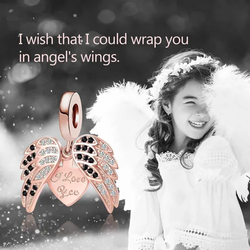 Miniatura 6 de Key to My Heart - Ala de ángel infinito con cristal transparente y oro rosa para pulsera europea