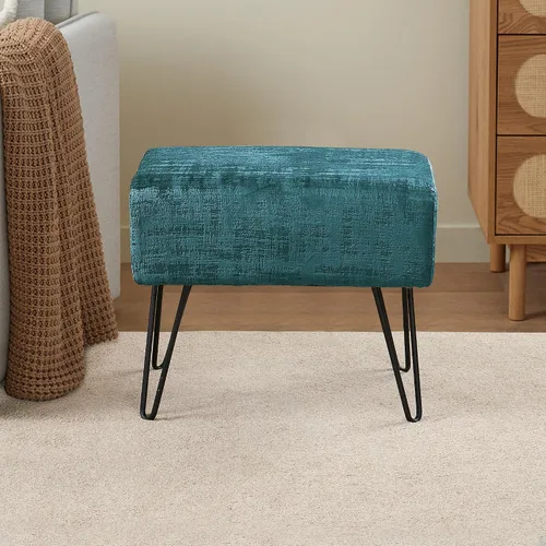 Miniatura 6 de Home Soft Things Otomana otomana de terciopelo texturizado azul, 19 x 13 x 17 pulgadas de alto, color verde ágata, banco otomano de entrada difuso