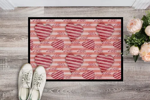 Miniatura 2 de Caroline's Treasures BB7567JMAT - Tapete de acuarela con corazones a rayas rojas, 24 x 36 pulgadas, tapete para puerta delantera, para interiores