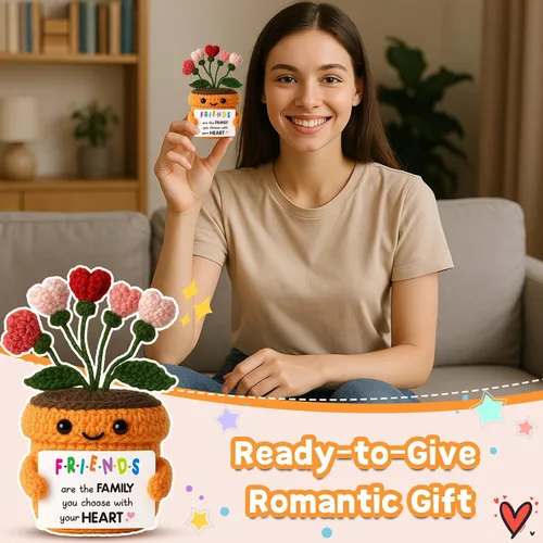 Miniatura 7 de MAMAGIFTREE Regalo de amistad para la mejor amiga - Flor de corazón de ganchillo hecha a mano y peluche con linda tarjeta de mensaje - Regalo