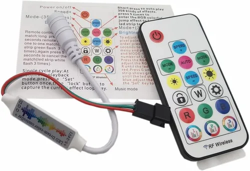 Miniatura 3 de DC5-24V 17Keys Music Led Controller 3Pin Mini RF Remote para WS2812B WS2811 5050 RGB Tira direccionable individualmente 358 modos