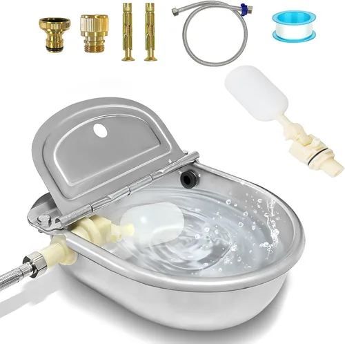 Dispensador automático de agua para perros, cuenco de agua potable para animales con 2 válvulas de flotador, acero inoxidable 304, dispensador