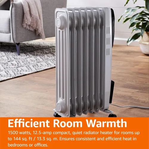Miniatura 6 de Amazon Basics Radiador de aceite portátil para uso en interiores, 3 ajustes de calor, protección contra sobrecalentamiento, seguridad certificada