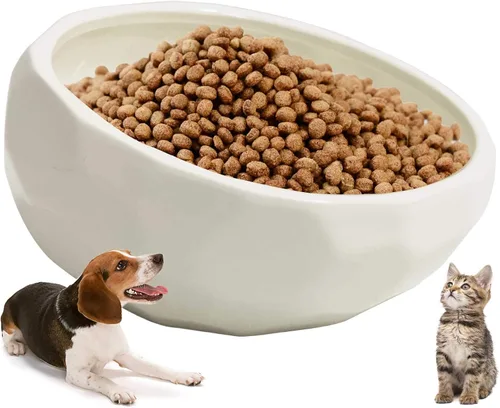 Miniatura 9 de kathson Slanted Ceramic Dog Bowl Tilted 15° Cat Food Water Bowls Dish Animal Pet Comfort Feeding Bowls Heavy Weighted Feeder for Wet or Dry Food