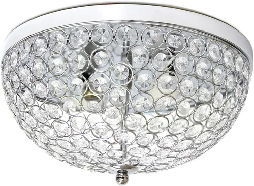 Miniatura 8 de Elegant Designs FM1000-CHR Elipse Crystal - Accesorio de montaje empotrado de techo en forma de cuenco de metal moderno de 13 pulgadas, cromado Cromo