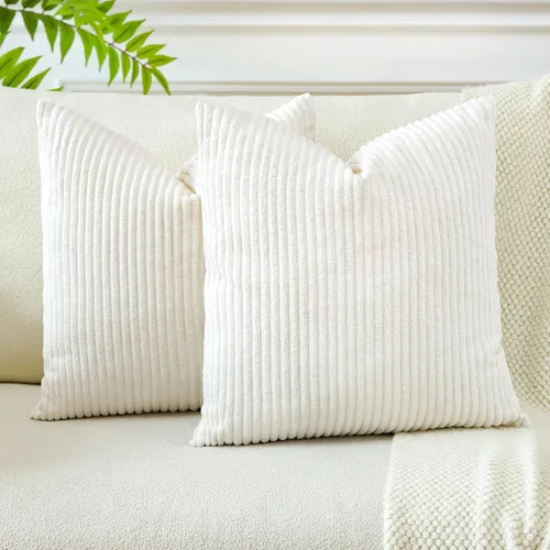 Miniatura 26 de OTOSTAR Paquete de 2 fundas de almohada decorativas de pana suave a rayas, cuadradas, decoración del hogar, fundas de almohada para sofá, cama, sala