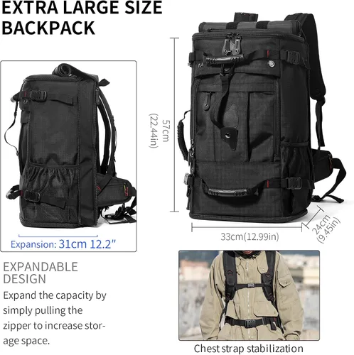 Miniatura 7 de YOUMIAN Mochila de gran capacidad para viajes, senderismo, deportes, bolsa de lona convertible duradera para portátil y avión