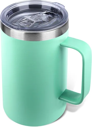 Miniatura 12 de Taza de café aislada de 22 onzas con asa y tapa a prueba de fugas, vaso de viaje de acero inoxidable de doble pared para viajes, oficina, hogar