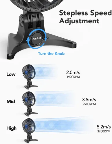 Miniatura 2 de AaoLin Ventilador de escritorio USB, ventiladores pequeños con velocidades variables CVT, flujo de aire de enfriamiento fuerte, portátil silencioso