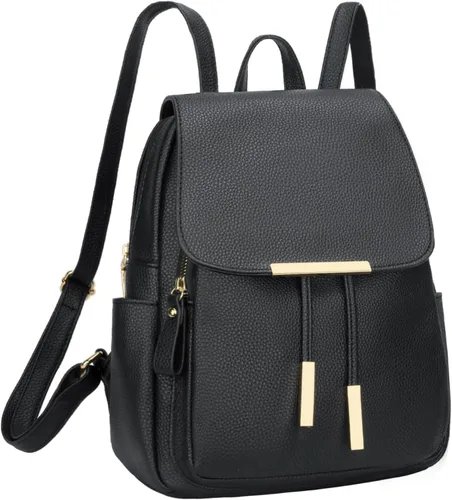 KKXIU - Mochila de cuero de moda para mujeres y damas, bolsa de viaje y para el día, con correa para los hombros, A-Negro, Mediana, Mochila