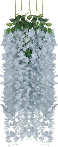 Miniatura 49 de Paquete de 12 guirnaldas de flores colgantes de glicina blanca, enredaderas de flores artificiales de 3.77 pies, glicinia falsa, guirnalda colgante
