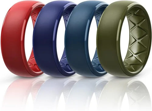 Miniatura 27 de Egnaro Anillos de boda de silicona para hombre: 1/4/6/7 Multipack de anillos de boda de goma con arco interior Diseño ergonómico transpirable