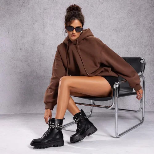 Miniatura 5 de DREAM PAIRS Botas de combate de plataforma de moda para mujer, con cordones, suela gótica, botines al tobillo