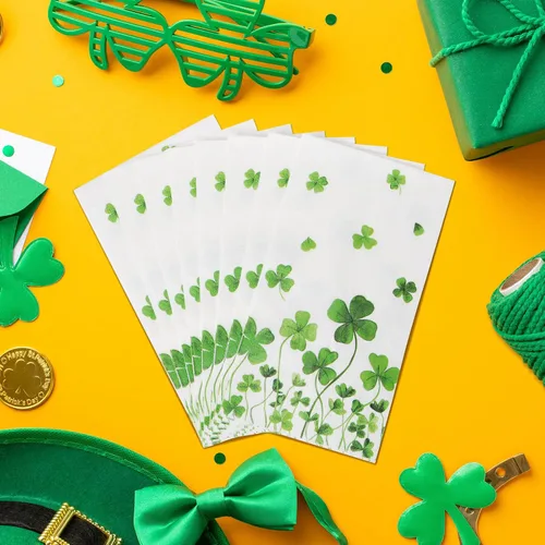 Miniatura 4 de 100 servilletas de decoración del día de San Patricio, desechables, trébol irlandés verde, trébol de la suerte, servilletas de mano para primavera