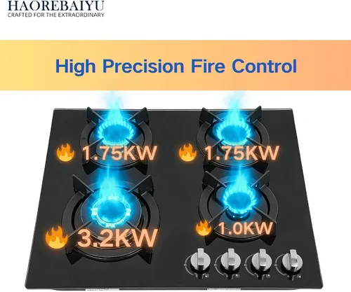 Miniatura 3 de Estufa de gas GLP integrada de 23 pulgadas y 4 quemadores, cocina de gas con perillas de control independiente y protección contra incendios, placa