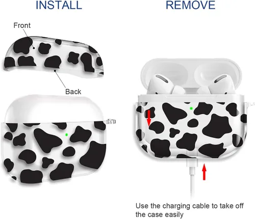 Miniatura 5 de Maxjoy Funda compatible con AirPods Pro, funda con diseño de vaca clara para mujeres y niñas, bonita funda protectora suave con llavero compatible