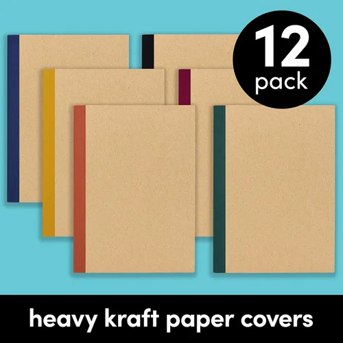 Miniatura 3 de PAPERAGE Paquete de 6 cuadernos de composición, 120 páginas, cubierta de papel kraft con lomo de tono de joya, papel rayado con rayas