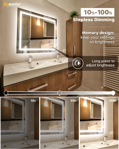 Miniatura 5 de Ensenior Espejo de Baño LED de 40" x 32" con Luz Frontal y Posterior, Espejos de Pared Regulables sin Escalones con Anti-Empañamiento, A Prueba