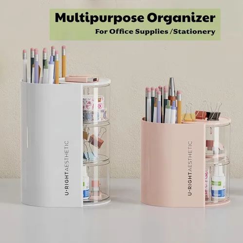 Miniatura 6 de Organizador de accesorios para el cabello con soporte para cepillo de pelo, organizador giratorio de 3 cajones para brochas de maquillaje, pinzas