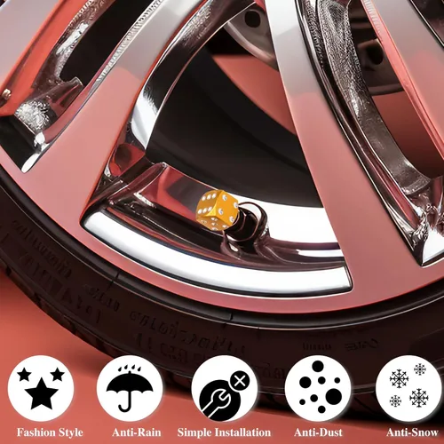 Miniatura 6 de 4 tapas de vástago de válvula de neumático estilo dado, con anillo de goma O, cubiertas universales de aleación de aluminio a prueba de polvo