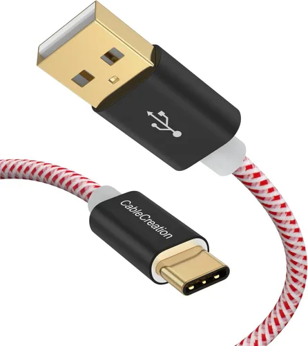 CableCreation Cable USB C corto de 0.8 pies, USB A a USB C trenzado de carga rápida tipo C cable de datos para iPhone 15/16/17, Galaxy S22, iPad Rojo