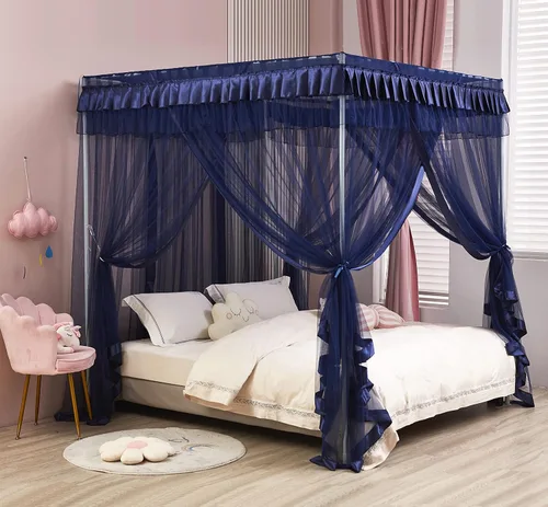 Miniatura 27 de Mengersi Cortina para Dosel de Cama Princesa, con 4 Esquinas, Dosel con Mosquitero para Cama de Princesa (Blanco, Doble)