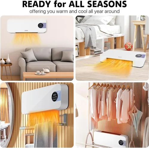 Miniatura 7 de Calentador Eléctrico de Cerámica PTC de 1500W Montado en Pared con Control Remoto, Pantalla LED, Termostato Ajustable, Protección Contra