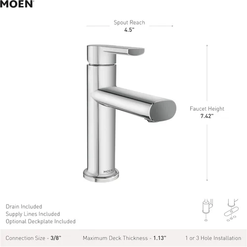 Miniatura 4 de Moen Meena Oro Bronceado - Grifo de fregadero de baño moderno de un solo agujero con una manija, placa de cubierta opcional y montaje de desagüe