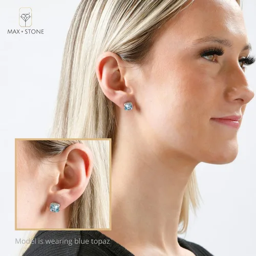 Miniatura 2 de Pendientes de tuerca de 0.276in con forma de diamante y piedra preciosa de corte cojín en plata de ley